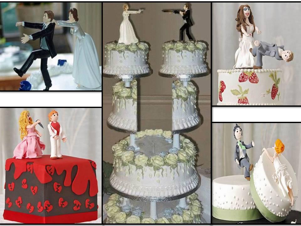 funny wedding cake toppers bride and groom on top of cake